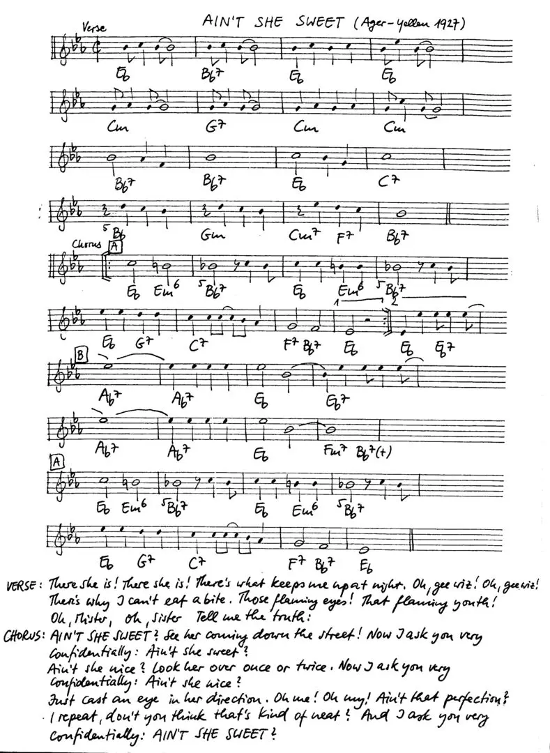 ain't she sweet free jazz leadsheet - Courtesy of the Jungle Jazz Band